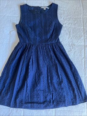 LC Lauren Conrad Navy Blue Eyelet Fit-and-Flare Dress